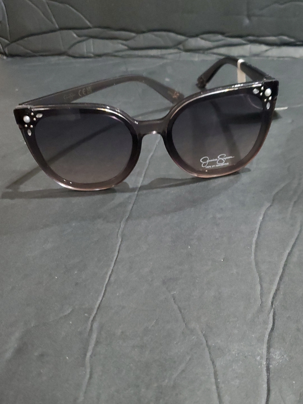 Jessica Simpson j6085 smoky Gray pearl crystal studded square cat eye sunglasses - Picture 1 of 7